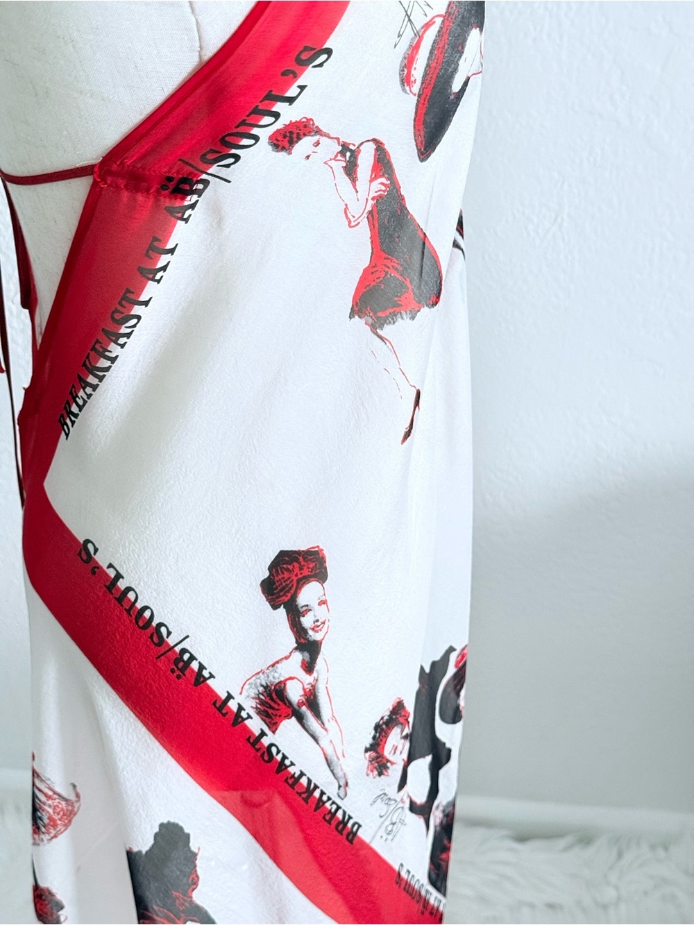 Rare Editorial VTG AB/SOUL Italy Silk Y2K Graphic Halter Dress Tunic Euro-Chic - Picture 11 of 16
